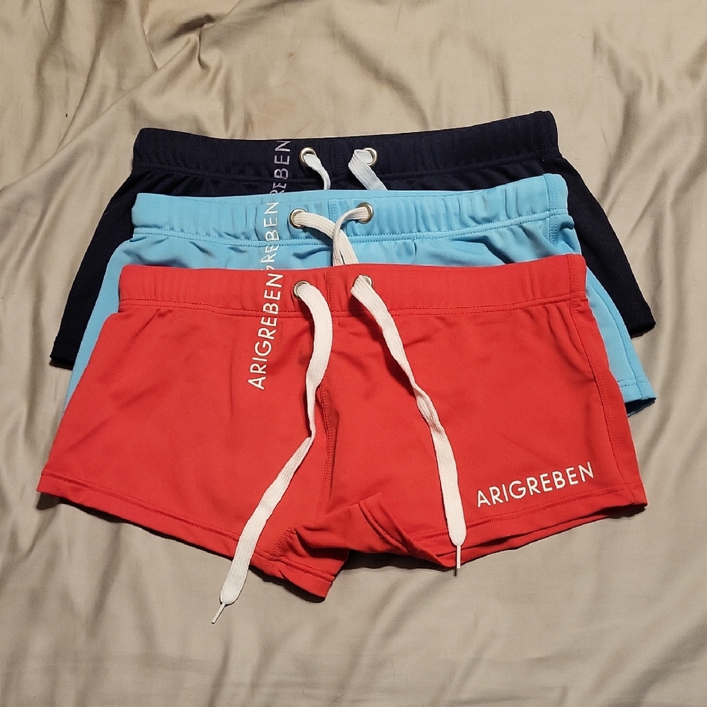 Athletic Swim Trunks Red and Blue Quick-Dry Elastic Waist